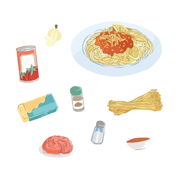 Zutaten Für Italienische Pasta Handgezeichnete Aquarell Vektorillustration — Stockvektor
