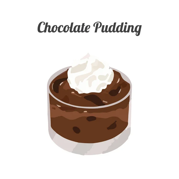 Pouding Chocolat Avec Crème Fouettée Illustration Vectorielle Aquarelle Dessinée Main — Image vectorielle