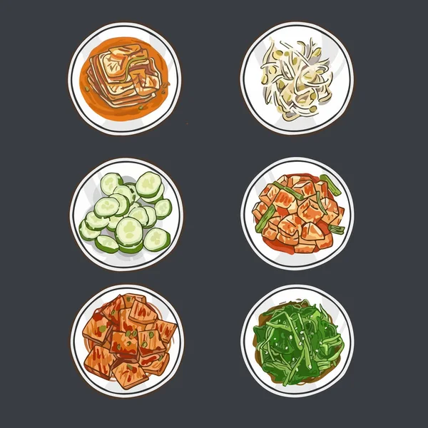 Bangchan Korean Side Dish Dalam Bahasa Inggris Ilustrasi Vektor Cat - Stok Vektor