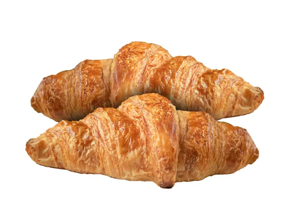 Färska Croissanter Vit Bakgrund — Stockfoto