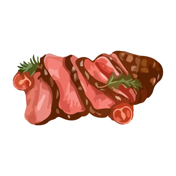 Hovězí Steak Bílém Pozadí Ručně Kreslená Vektorová Ilustrace Akvarelu — Stockový vektor