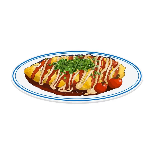 Omurice Japanese Food Hand Drawn Watercolor Vector Illustration — Stock Vector