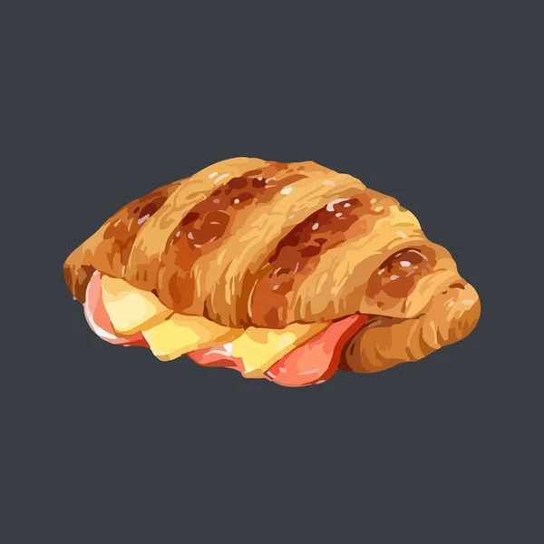 Croissant Szendvics Akvarell Stílusú Vektor Illusztráció — Stock Vector