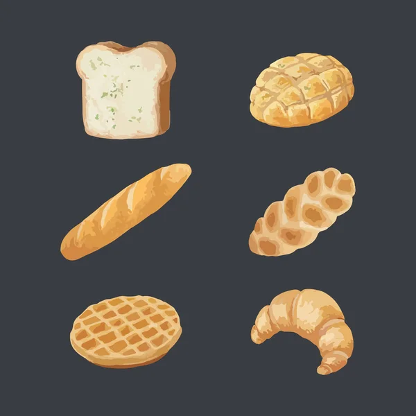 Набір Хліб Випічка Акварель Векторні Елементи Дизайну — стоковий вектор