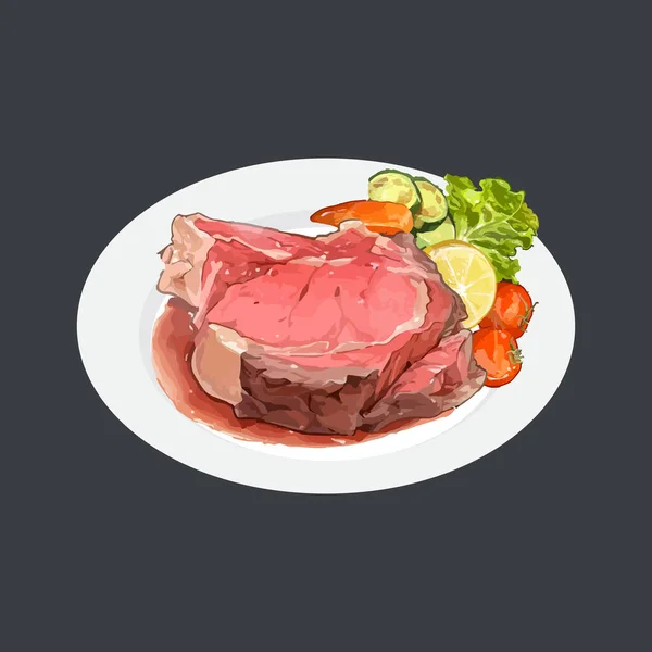 Steak Boeuf Aux Légumes Illustration Vectorielle Dessinée Main Aquarelle — Image vectorielle