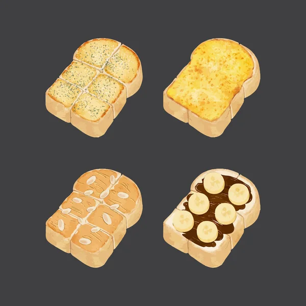 Set Van Aquarel Zoete Hartige Toast Vector Illustratie — Stockvector