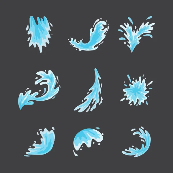 Жидкие Брызги Воды Падающие Аквакапли Морские Океанские Волны Вихри Синие — стоковый вектор