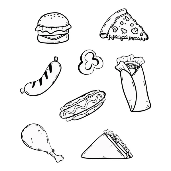 Zestaw Fast Food Doodles Ręcznie Rysowane Akwarela Wektor Ilustracji — Wektor stockowy