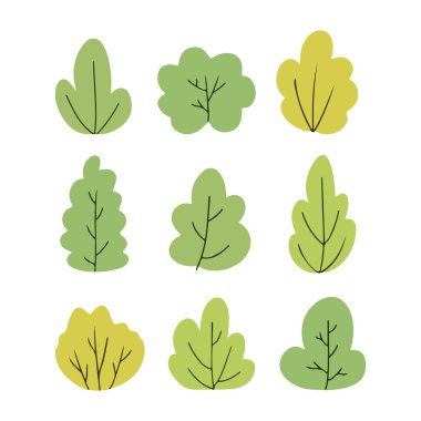 Yeşil çalı simgesi düz tasarım. El çizimi vektör illüstrasyonu