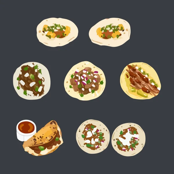 Set Tacos Mexican Food Hand Drawn Watercolor Vector Illustration — Stock Vector
