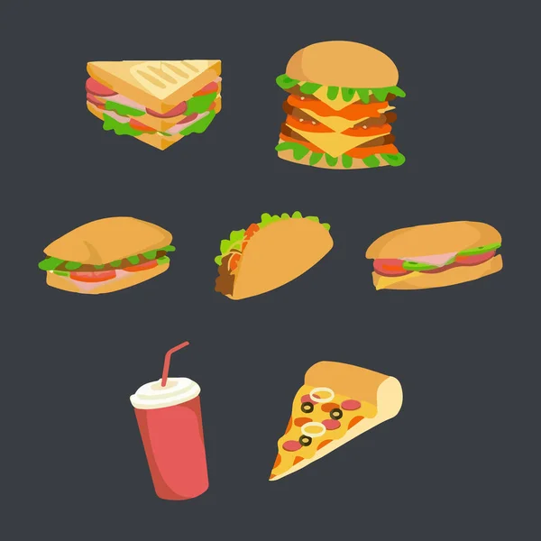 Set Fast Food Vector Illustration — Stock Vector