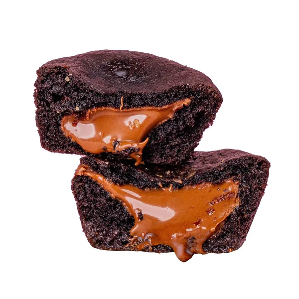 Chocolade Brownies Met Chocolade Vulling Een Witte Achtergrond — Stockfoto