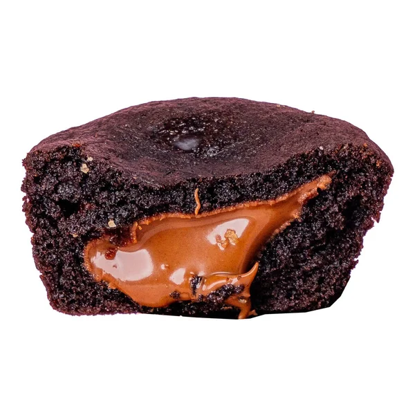 Chocolade Brownie Met Chocolade Vulling Een Witte Achtergrond — Stockfoto