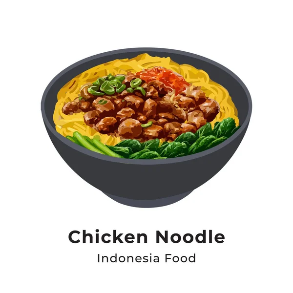 Mie Ayam Κοτόπουλο Noodle Ινδονησιακή Κουζίνα Κίτρινο Νουντλ Σιταριού Γεμισμένο — Διανυσματικό Αρχείο