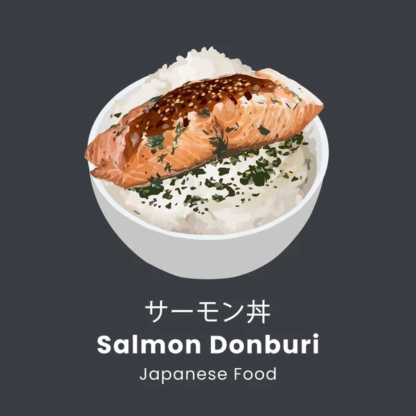 Salmon Donburi Gaya Makanan Jepang Ilustrasi Vektor - Stok Vektor