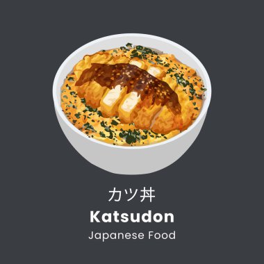 Katsu Don. Japon yemeği tarzı. Vektör illüstrasyonu