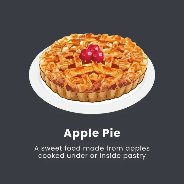 Вкусный Домашний Яблочный Пирог Тарелке Ручная Рисованная Векторная Иллюстрация — стоковый вектор