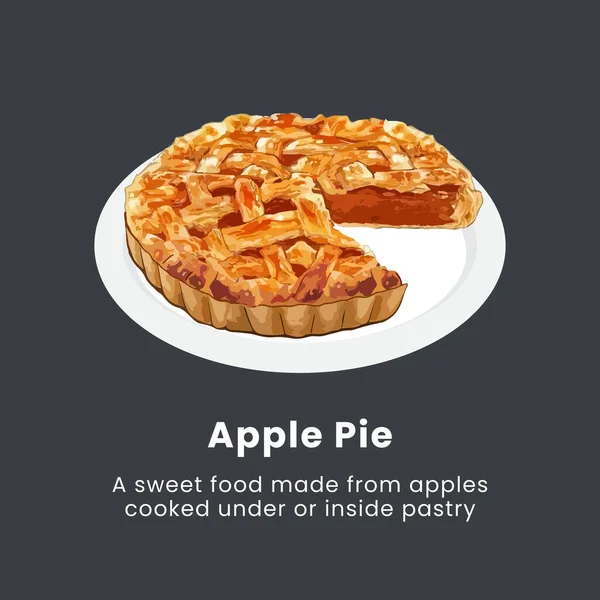 Вкусный Домашний Яблочный Пирог Тарелке Ручная Рисованная Векторная Иллюстрация — стоковый вектор