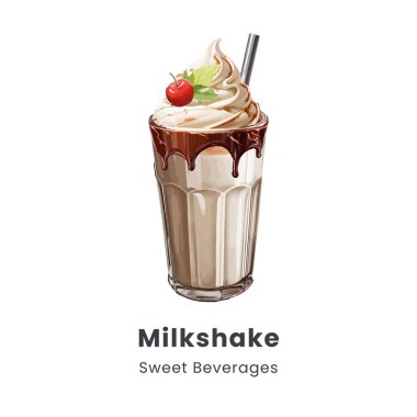 Lezzetli milkshake. El çizimi suluboya vektör çizimi