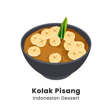 Kolak Pisang, Hindistan cevizi şekerli ve muzlu bir Endonezya tatlısıdır. El çizimi vektör illüstrasyonu