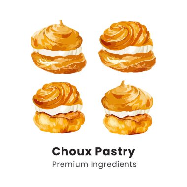 Choux Pasta Kremalı Puf Tatlının el çizimi tasviri