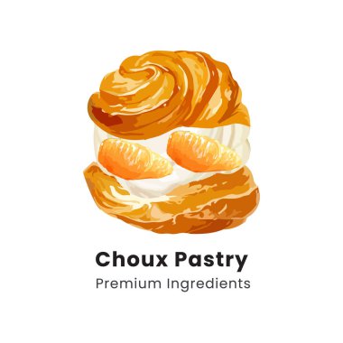 Choux Pasta Kremalı Puf Tatlının el çizimi tasviri