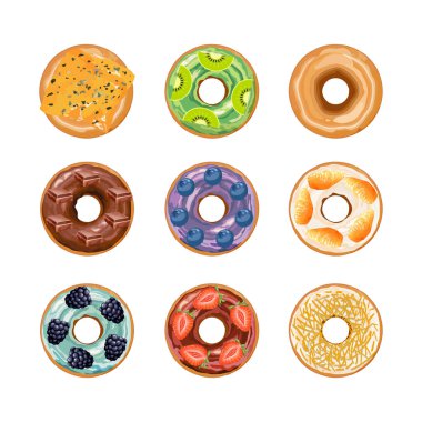 Renkli jöleli ve renkli şekerli donutların el çizimi vektör çizimi