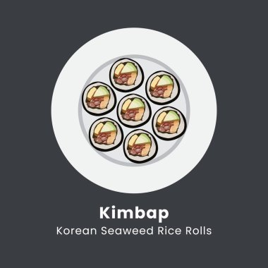 Kimbap veya Kore yosunlu pirinç rulolarının el çizimi vektör çizimi