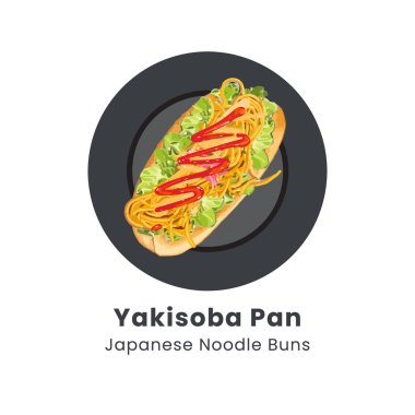 Yakisoba Pan Japon Erişte Sandviçi 'nin el çizimi illüstrasyonu