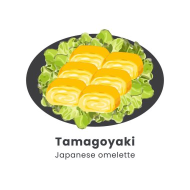 Tamagoyaki veya Japon omletinin el çizimi vektör çizimi