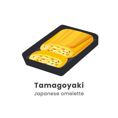 Tamagoyaki veya Japon omletinin el çizimi vektör çizimi