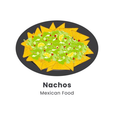 Peynirli, biberli ve guacamole soslu Nachos 'un el çizimi çizimi çizimi.
