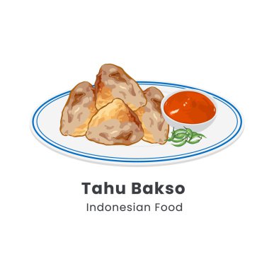 Hand drawn vector illustration of Tahu Bakso Indonesian food clipart