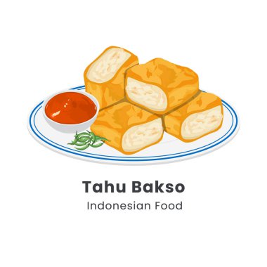 Hand drawn vector illustration of Tahu Bakso Indonesian food clipart