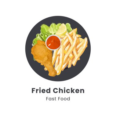 Hand drawn vector illustration of crispy fried chicken on plate clipart