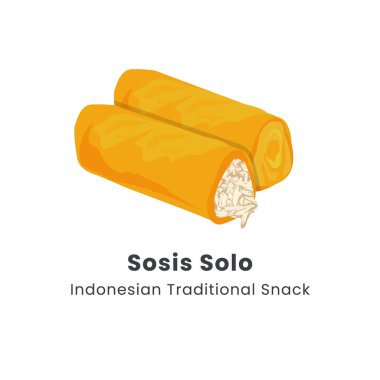 Sosis Solo Endonezya usulü yumurta krepi ve tatlı ve kıymalı tavuğun el yapımı çizimi.