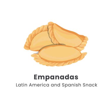 Empanadas 'ın el çizimi vektör çizimi veya kızarmış turta Latin Amerika ve İspanyol yemekleri