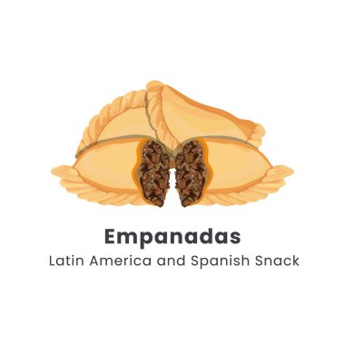 Empanadas 'ın el çizimi vektör çizimi veya kızarmış turta Latin Amerika ve İspanyol yemekleri