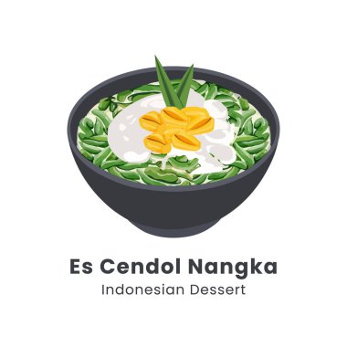 Es cendol dawet geleneksel Endonezya buzlu tatlısının el çizimi tasviri