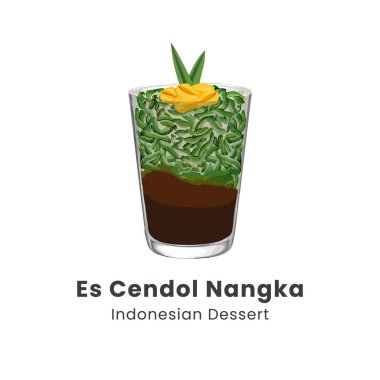 Es cendol dawet geleneksel Endonezya buzlu tatlısının el çizimi tasviri