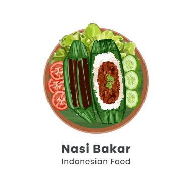 Nasi bakar ya da ızgara pirinç ya da Muz Yaprağı ve Geleneksel Endonezya Yemeğine sarılmış Kızarmış pirinç