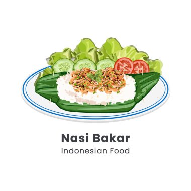 Nasi bakar ya da ızgara pirinç ya da Muz Yaprağı ve Geleneksel Endonezya Yemeğine sarılmış Kızarmış pirinç