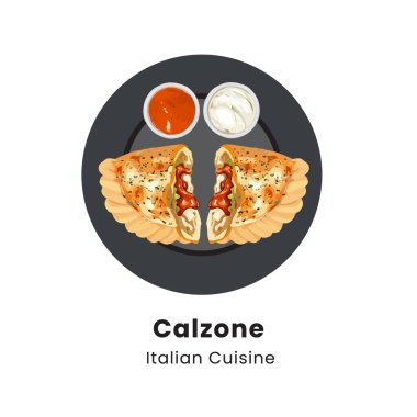 Calzone geleneksel İtalyan pizzasının el çizimi vektör çizimi