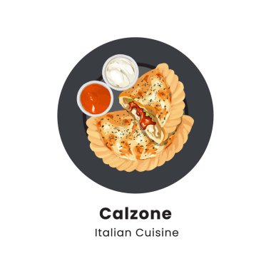 Calzone geleneksel İtalyan pizzasının el çizimi vektör çizimi