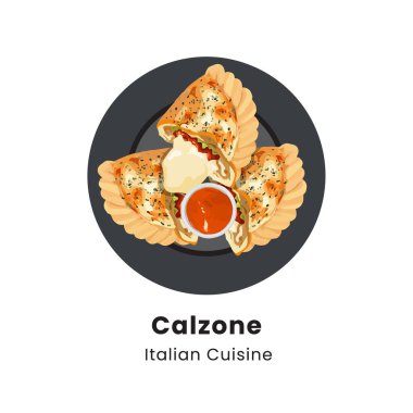 Calzone geleneksel İtalyan pizzasının el çizimi vektör çizimi