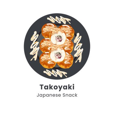 Japon aperatiflerinin üzerine elle çizilmiş Takoyaki topu veya ahtapot topları çizimi