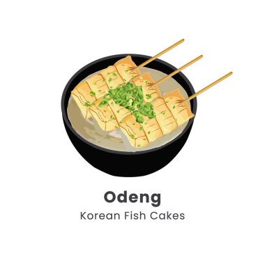 El yapımı vektör çizimi: Koreli balık köftesi çorbası odeng veya eomuk. 