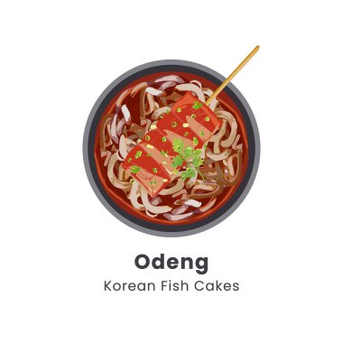 El yapımı vektör çizimi: Koreli balık köftesi çorbası odeng veya eomuk. 