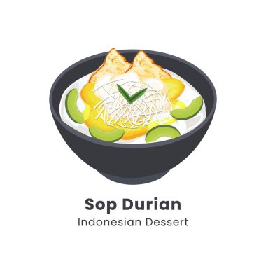 Sop duren 'in el çizimi vektör çizimi. Endonezya 'daki ünlü tatlı taze Durian ve buzdan yapılmış, yoğunlaştırılmış süt ve peynirle tatlandırılmış.