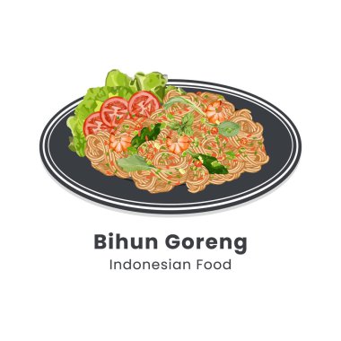 Hand drawn vector illustration of Bihun goreng or fried vermicelli